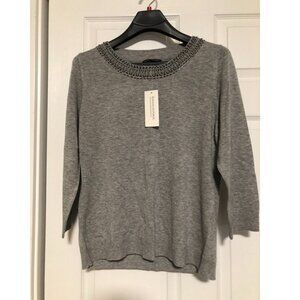 Banana Republic Women Gray Neck Beaded  Sweater